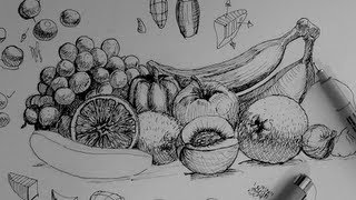 Pen amp Ink Drawing Tutorials  How to draw a fruit and vegetable still life [upl. by Yznyl]