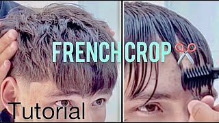 COMO CORTAR LA PARTE DE ARRIBA CON TIJERA EXPLICADO CORTE DE CABELLO HOMBRE frenchcrop [upl. by Eyak]