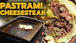 Pastrami Cheesesteak Sandwich on Amorosos Italian Roll  Cooking on the Blackstone 22quot Griddle [upl. by Asenad338]