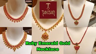 Tanishq Jewellery Light Weight Ruby Emerald Gold Necklace Collections [upl. by Jarin907]