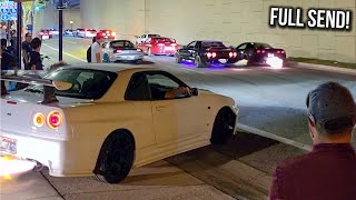 HEAVILY MODIFIED IMPORTS SEND IT LEAVING CAR MEET R34 Supra RX7 amp MORE [upl. by Derek]