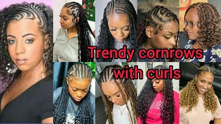 Trendy cornrows hairstyles with curls  Fulani braids hairstyles  Cornrows styles 2024 [upl. by Ehcropal395]