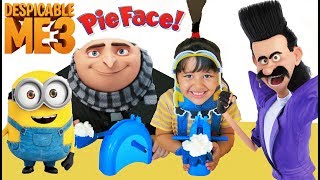 Despicable Me 3 Minions Halloween Costumes and Toys and Pie Face Challenge [upl. by Enyedy972]