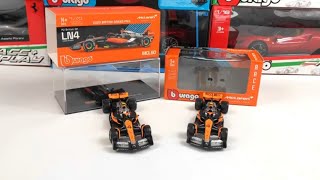 Unboxing and Comparing 143 McLaren F1 MCL60 4 Lando Norris 2023 Bburago vs Bburago Signature [upl. by Terryn]