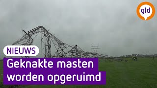 Door storm verwoeste hoogspanningsmasten worden weggehaald [upl. by Prudhoe]