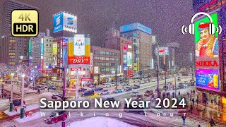 Japan  Snowy Sapporo New Year 2024 Walking Tour 4KHDRBinaural [upl. by Arrimat]