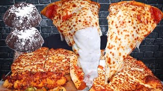 ASMR TRIPLE CHEESE TRIPLE PEPPERONI PIZZA GARLIC FINGERS LAVA CAKES JALAPEÑO amp BBQ CHICKEN BITES [upl. by Rehpotsrhc]