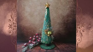 Green and gold elegant Christmas cone tree  Cone Christmas tree idea  DIY [upl. by Hyland]