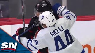 Maple Leafs Morgan Rielly Takes Exception After Senators Ridley Greig Slapshot Goal On Empty Net [upl. by Nawoj769]