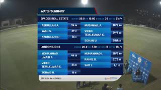 London Lions vs Spades Real Estate I LIVE I Match 36 I ICCA ARABIAN CRICKET LEAGUE 2024 [upl. by Pollock]