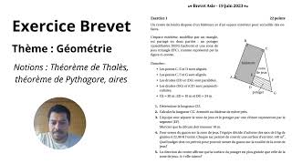 Exercice Brevet 2023  Pythagore  Aires  Thalès [upl. by Calandria716]