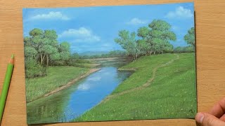 River Landscape in Colored Pencil [upl. by Aker432]