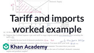 Tariff and imports worked example  APⓇ Microeconomics  Khan Academy [upl. by Onibla]