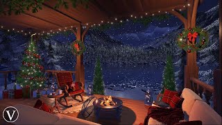 Christmas Porch Winter Night Ambience  Firepit Wind Snow amp Blizzard Sounds [upl. by Resor714]