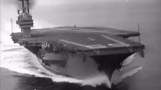 USS Forrestal CV59 underway during sea trials  1955 [upl. by Atirabrab]