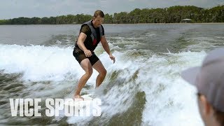 Henrik Stenson Learns How To Wakesurf Off Day [upl. by Tsyhtema589]