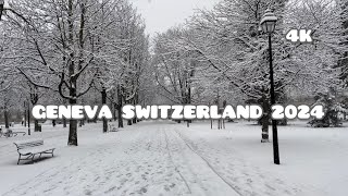 🇨🇭Visit Geneva Switzerland 2024 in winter Snow walkWalking Tour 4K walkingtour 4k [upl. by Conal628]