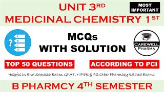 Top 50 MCQs with Solution  Unit 3 Medicinal Chemistry 1  medicinal chemistry pharmacy 4th sem [upl. by Llednek604]