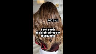 Highlighted Burgundy Back Comb Topper 9x10 Base 32 inch l Human Hair l trending shorts [upl. by Airot617]