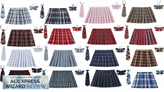 Women Plaid Pleat Skirt With Necktie Bowtie XS 5XL Harajuku Preppy Mini Review [upl. by Budwig454]