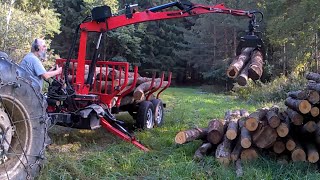 Loggingforwarding trailer using a roadable woods selfloading trailer new to me Wallenstein LXT115 [upl. by Severin]