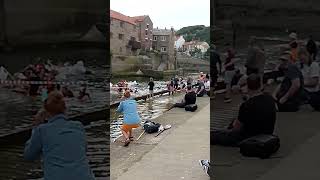 Getting ready for raft race Staithes Lifeboat weekend 2024 [upl. by Yrakaz]