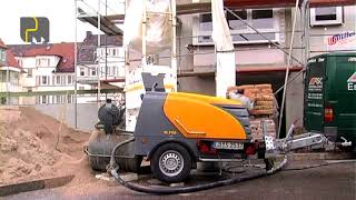 Putzmeister Mixokret M 740 D applying traditional cement based floor screed [upl. by Ehsom]