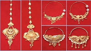 18ct Gold Mangtika And Nathiya Weight With Price New Design Married Gold Jewellery Collection [upl. by Dnalro]