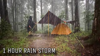 1 HOUR HEAVY RAIN STORM‼️LONG RAIN STORM WITH DEEP THUNDERS IN MY SOLO CAMPING‼️ [upl. by Yrohcaz127]