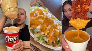 tiktok mukbang compilation 36  chipotle bowl raising canes burrito and more [upl. by Heyes447]