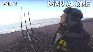 Winter Beach Fishing Search for Big Eels  Surf N Turf Cooking  Man Alone PART 2 [upl. by Amein]