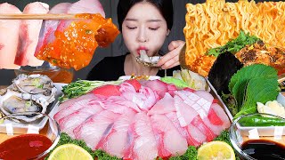 ASMR MUKBANG  기름 좔좔 두툼한 대방어회 ✨ 집에서 만든 막장 매운탕 라면사리까지 풀코스 먹방 YELLOW TAIL SASHIMI amp SPICY FISH STEW [upl. by Schaffer]