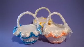 Cestino Bomboniera Uncinetto Tutorial 💟 Small Basket Crochet [upl. by Tager950]