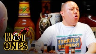 Eddie Huang Gets Destroyed by Spicy Wings  Hot Ones [upl. by Asilenna]