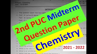 2nd PUC Chemistry Midterm Exam Question Paper 20212022 [upl. by Ariaes]