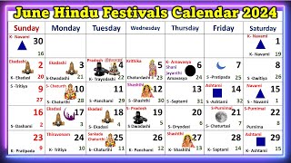 June Hindu Festivals Calendar 2024  monthly calendar 2024 Junecalendar2024 calendarfestivals2024 [upl. by Hacim772]