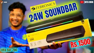 Best Budget Portable Soundbar with RGB  ZEBRONICS Vita Bar 200  24W Rechargeable Soundbar Rs1500 [upl. by Irvin]