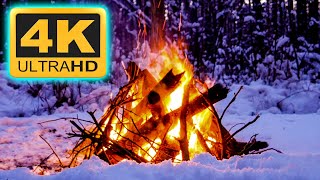 A Crackling Campfire During a Winter Sunset 10 Hours 🔥 Cozy Fireplace 4K for Relaxation 🔥 [upl. by Silyhp]