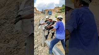 Manual installation process of highway guardrail [upl. by Ainslee369]