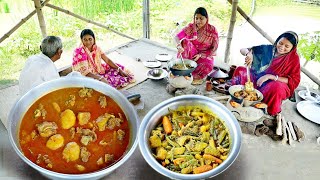 স্পেশাল খাসি মাংস আর ইলিশ মাছের মাথা দিয়ে পাঁচ মিশেলি সব্জি রান্না দুপুরে জমিয়ে খাওয়া [upl. by Aenehs]