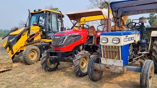 Jcb 3dx Backhoe Loader Machine Loading Red Soil In Mahindra and Swaraj Tractor  Jcb and Tractor [upl. by Rossen]