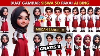 🔥MUDAH BANGET Buat Gambar Karikatur Murid Sekolah Dasar SD dengan AI  Bing Image Creator [upl. by Arabrab]