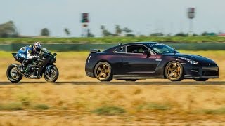 Kawasaki H2R vs 1350hp Nissan GTR  12 Mile Airstrip Race 3 [upl. by Doownil895]