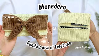 Monedero 🎀Coquette Tejido a Crochet📱Funda para el Telefono  Tutorial Hebras Crochet [upl. by Lavinie]