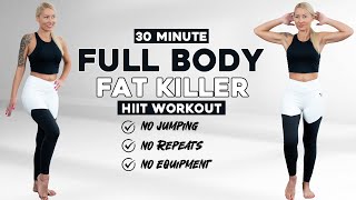 20 MIN FULL BODY FAT BURN HIIT NO JUMPING  Ab Core Arm Back Leg Thigh amp Cardio No Repeat [upl. by Vanhook]