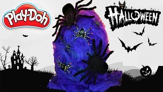 Huevo Sorpresa Gigante de Arañas de Halloween de Plastilina Play doh en Español Tela de araña Morada [upl. by Pitts382]