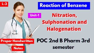 L3। U1। Reaction of benzene।Nitration। Sulphonation। Halogenation with mechanism। B Pharm 3rd sem। [upl. by Penoyer]