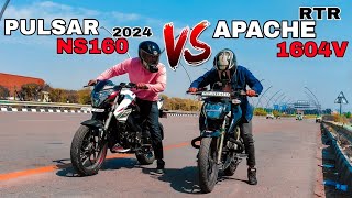 PULSAR NS160 2024 VS APACHE RTR160 4V🔥DRAG RACE 💥RACE TILL THEIR POTENTIAL 🥵 [upl. by Eolcin]