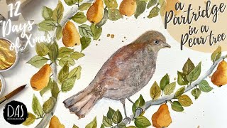 Christmas Watercolor Painting Tutorial  Gift or Card idea  Partridge in a Pear Tree Step by Step [upl. by Mela]