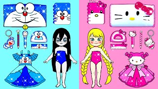 Rumi Dont Feel SelfPity  Hello Kitty And Doreamon School Supplies  DIY Paper Dolls amp Cartoon [upl. by Laertnom683]